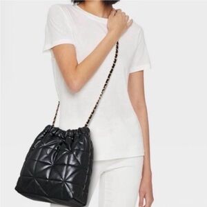 Black Quilted Drawstring Bag with gold chain strap And Universal Thread